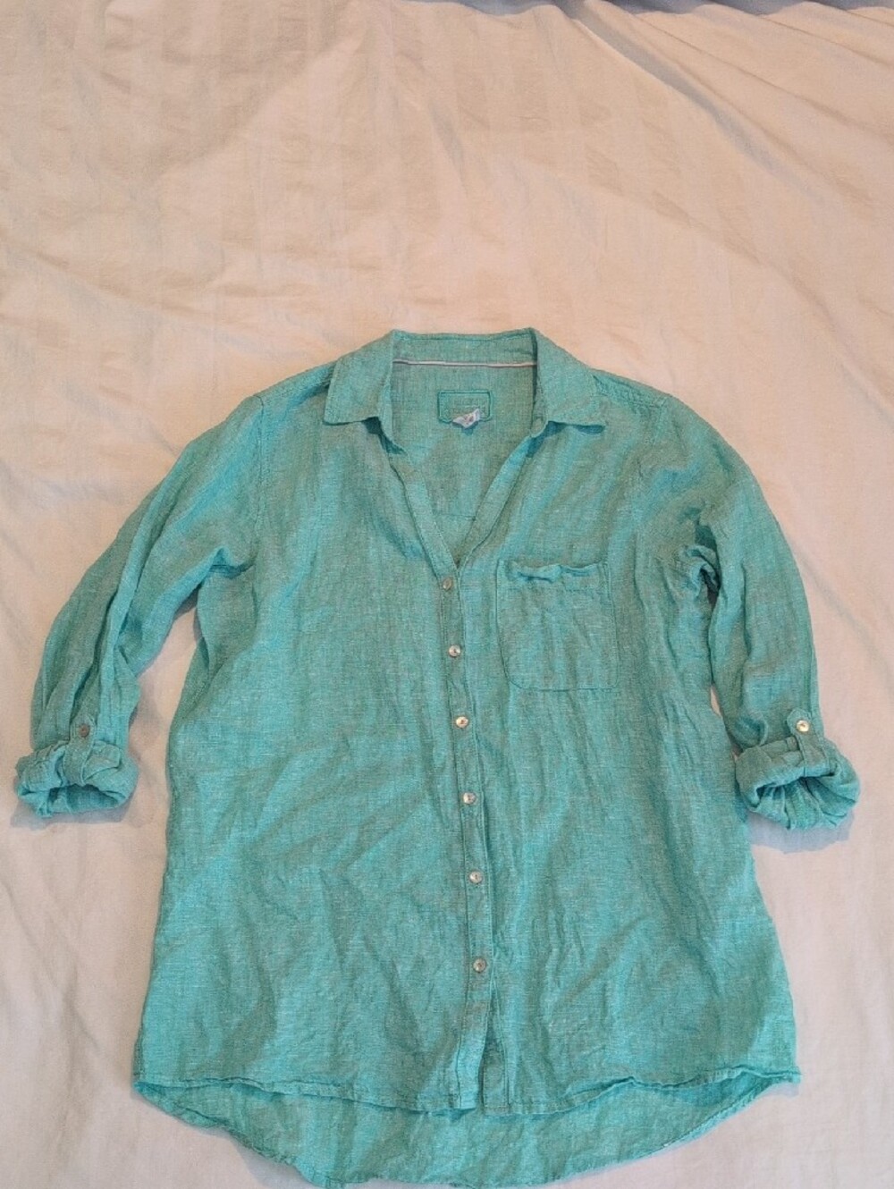 Linen Teal Long-Sleeve Button-Up Shirt